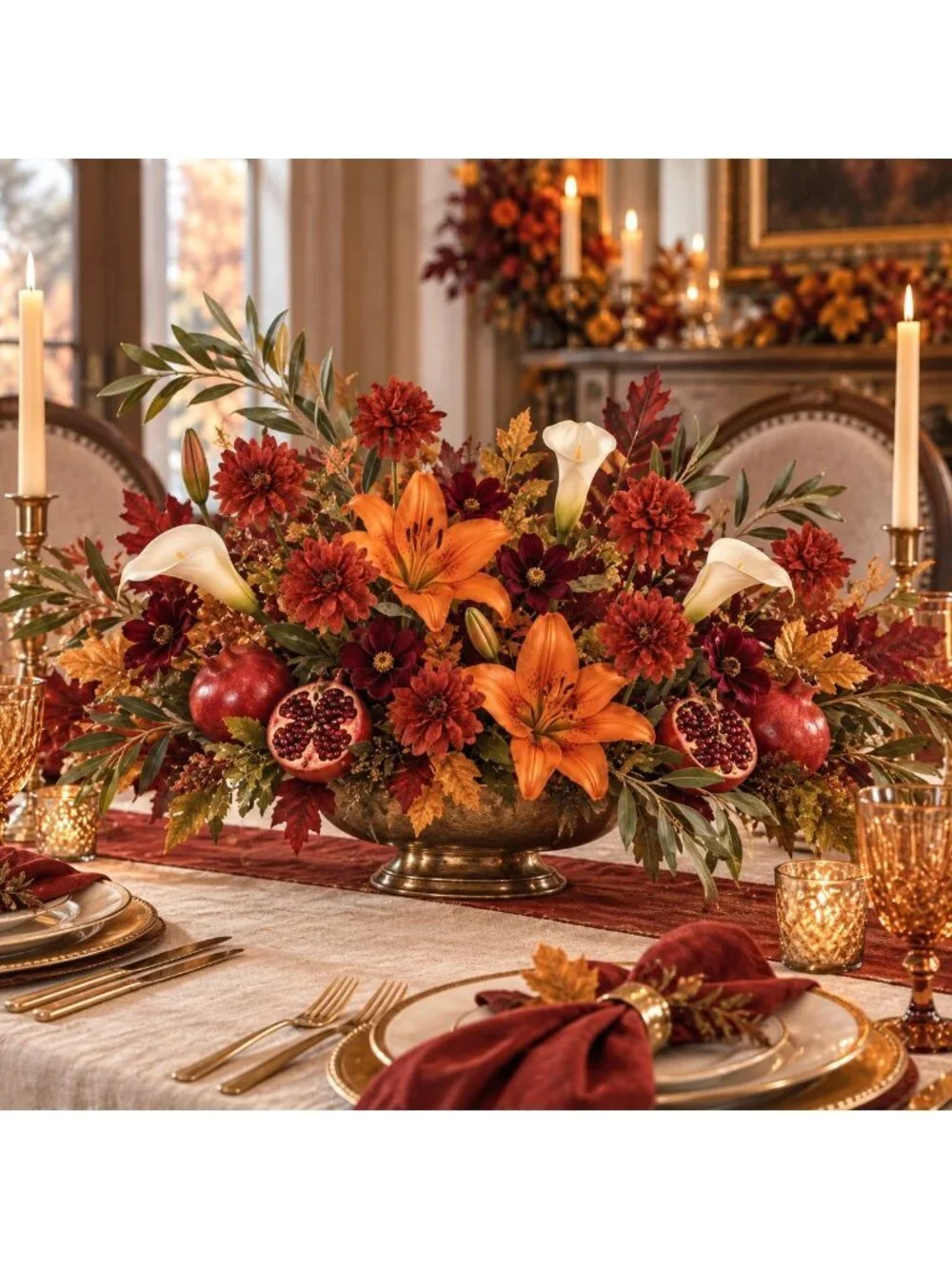 Rust Red Artificial Mum Stems Set of 3 21 Inch Faux Chrysanthemum Flowers Fall T